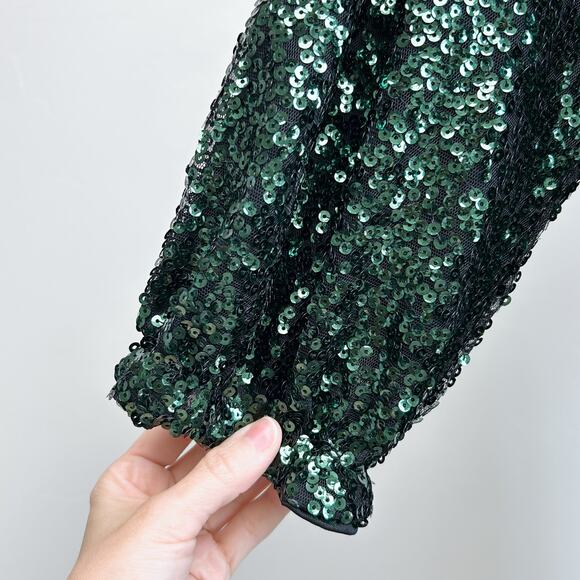 H&M Green Sequin Long Sleeve A-Line Mock Neck Mini Dress NWT - Picture 5 of 11